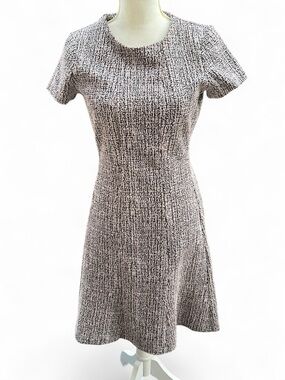 SOLD DKNY Tweed Flared Dress Size 6 Black White Pink Cap Sleeve NWOT